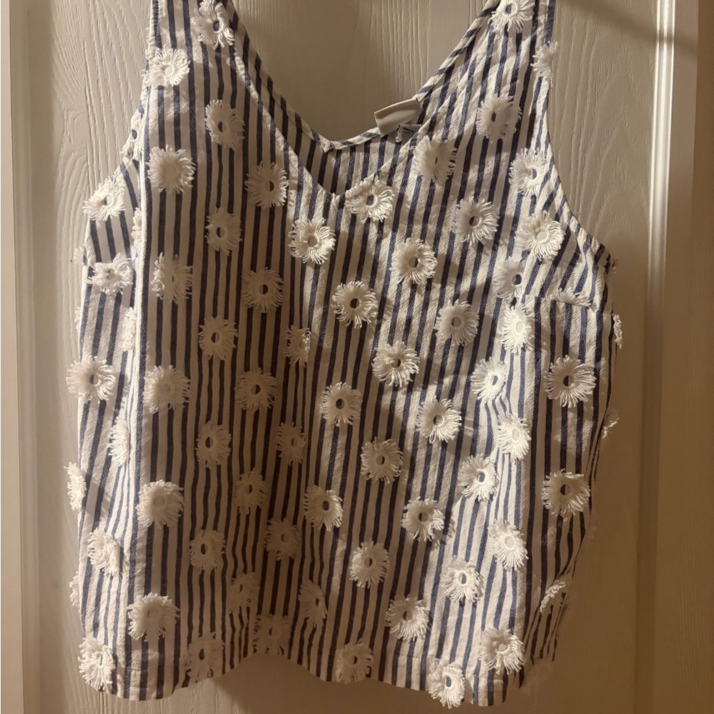 a.n.a Navy & White Striped Daisy Applique Tank